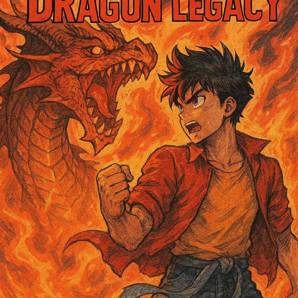 熱血少年漫畫《龍之傳承》封面，主角手持龍紋劍站在火山口